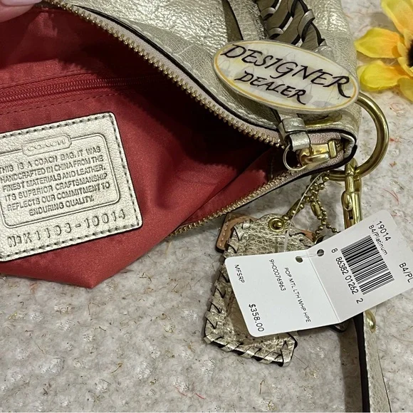 COACH Poppy Metallic Leather Whipstitch Hippie 19014 NWT + Wristlet RARE! - Picture 12 of 13